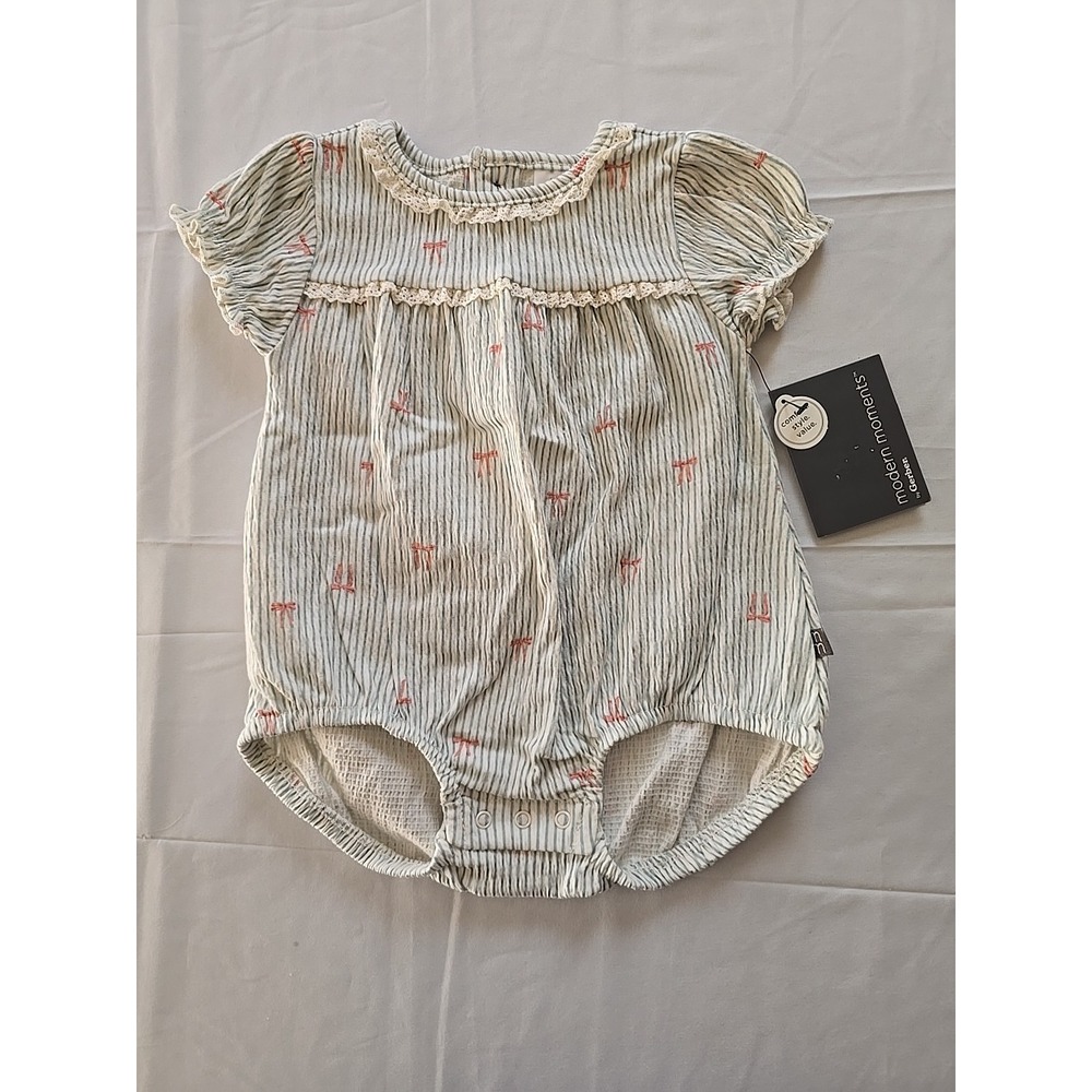 Nwt Modern Moments Gerber Baby Girl Striped‎ Bow Bubble Romper Outfit 3-6 Months